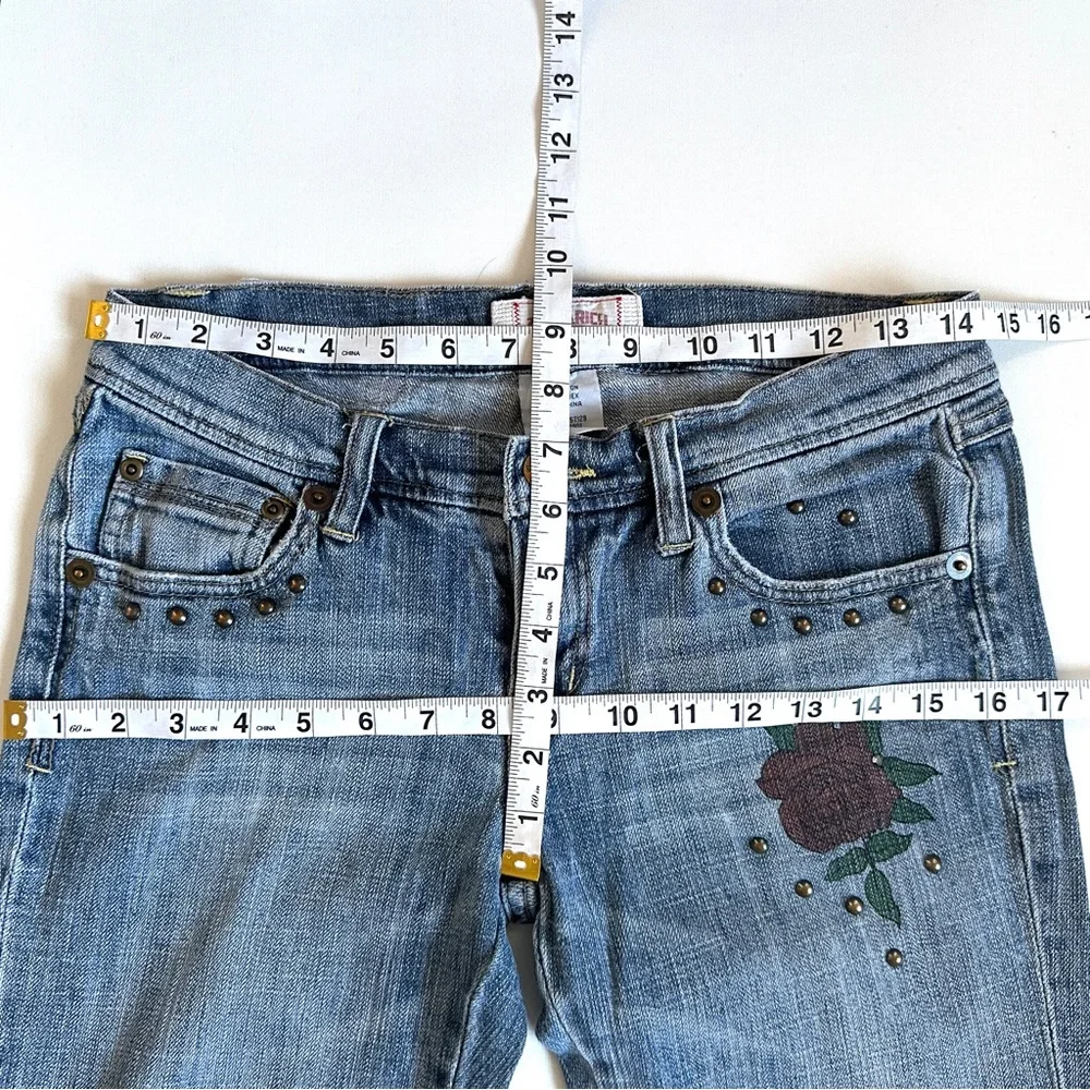 Z CAVARICCI VTG PAINTED LADY ROSE STUDDED SLOUCHY STRAIGHT LEG ANKLE JEAN Sz5